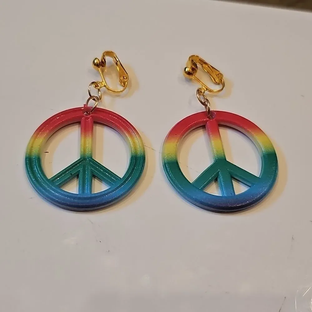 Colorful Peace Sign Clip Earrings